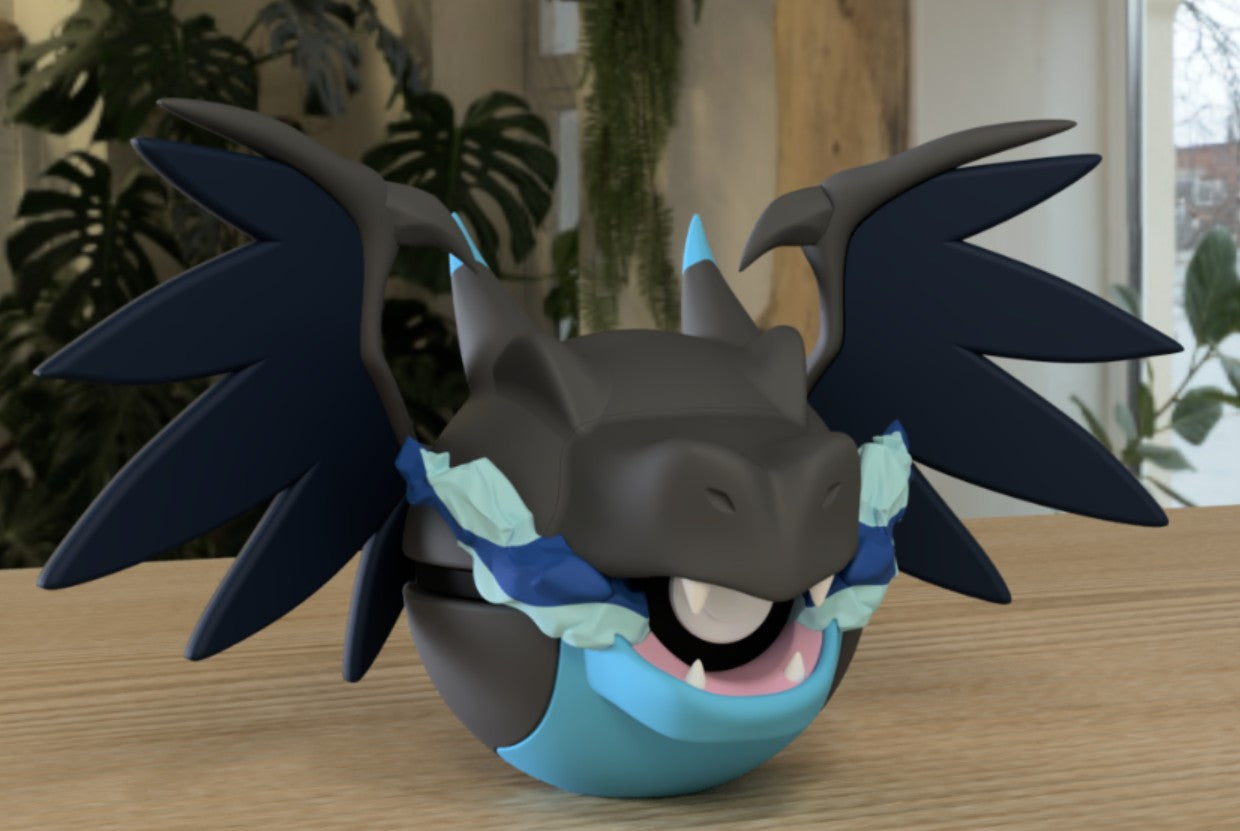 Charizard X–Inspired 3D Printed Poké Ball – Mega Evolution Display Collectible