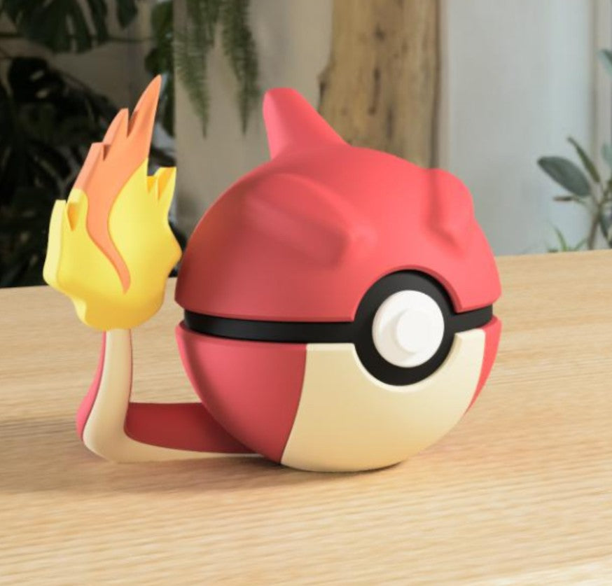 Charmeleon-Inspired 3D Printed Poké Ball – Fire-Type Display Collectible