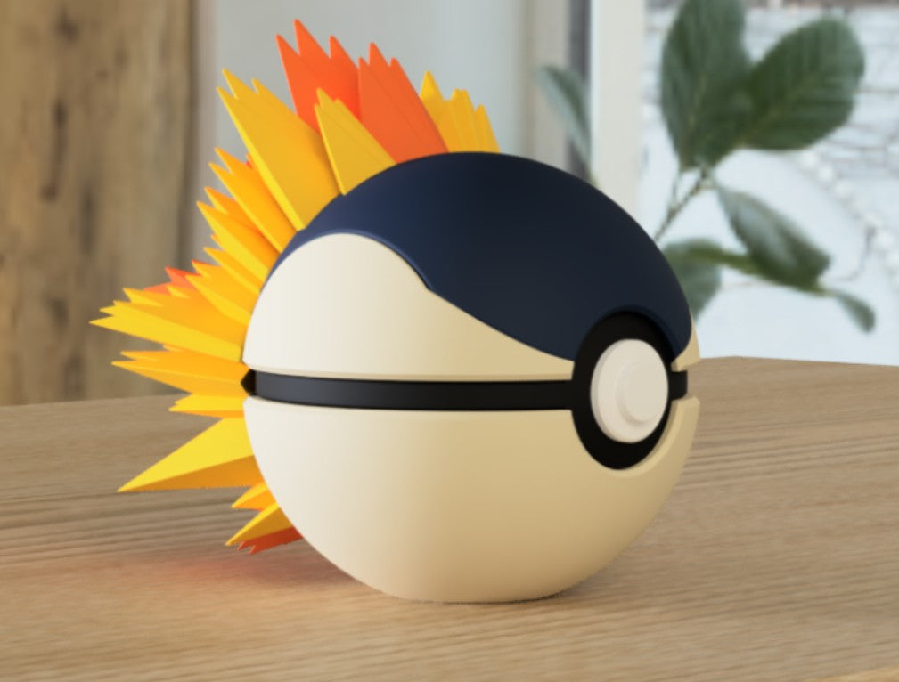 Cyndaquil-Inspired 3D Printed Poké Ball – Fire Starter Display Collectible