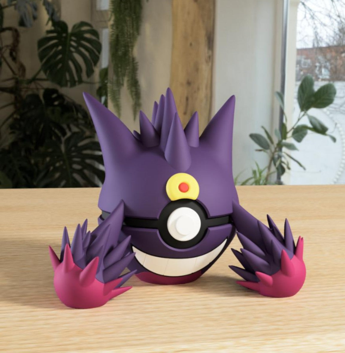 Mega Gengar–Inspired 3D Printed Poké Ball – Ghost-Type Display Collectible
