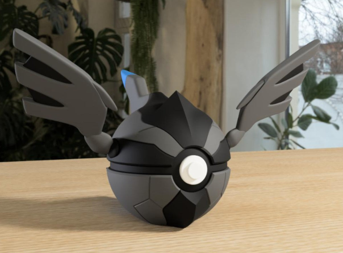 Zekrom-Inspired 3D Printed Poké Ball – Legendary Electric-Type Display Collectible
